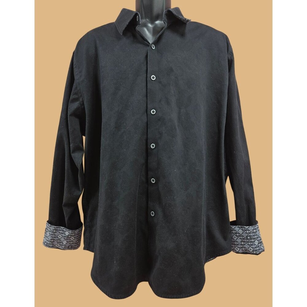 Robert Graham Mens Classic Fit Black Shirt 3XL w/Contrast Cuffs-Paisley Pattern